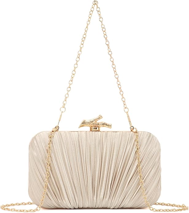 Pleated Champagne Hard-Shell Clutch