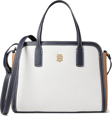 Convertible Satchel Color-Block Pebble PVC White Greige/Basket Brown/Tommy Navy One Size