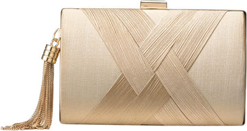 Gold Pleated Satin Evening Clutch