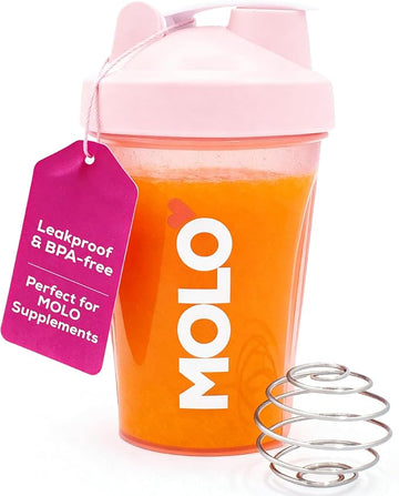 Shaker Bottle with Stainless Steel Mixer Ball, BPA and Phthalate Free, Dishwasher Safe, Leak Proof Lid, For Protein, Pre Workout, & other Supplements (Pink)