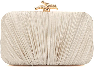 Pleated Champagne Hard-Shell Clutch