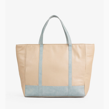 Classic Beige Tote Bag with Light Blue Accents