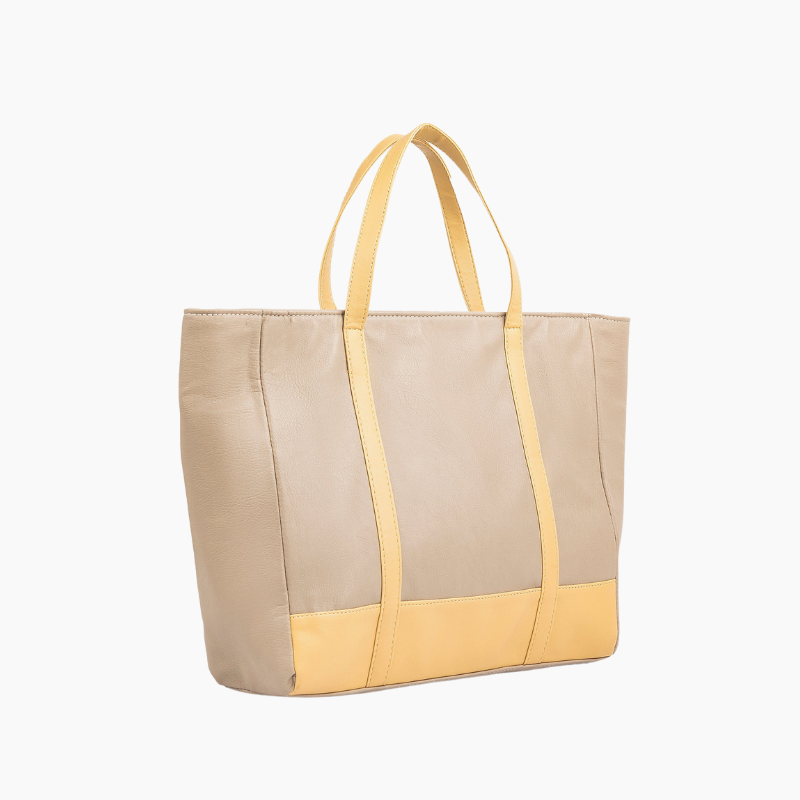 Classic Beige Tote Bag with Yellow Accents