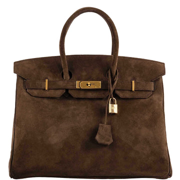Hermes Birkin 35 Chocolate Veau Doblis Suede with Gold Hardware - 2011, O Square