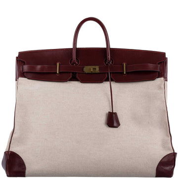 Hermes HAC Birkin 55 Toile & Rouge H Box with Gold Hardware - 1981, K Circle