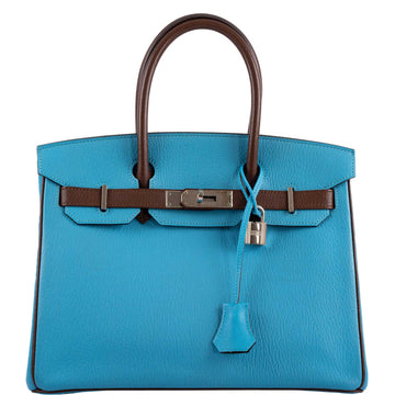 Hermes HSS Birkin 30 Blue Aztec & Havane Chevre with Palladium Hardware - 2011, O Square