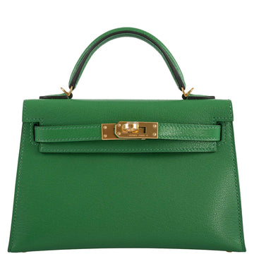 Hermes Kelly 20 Mini II Sellier Bambou Chevre with Gold Hardware - 2021, Z