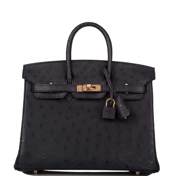 Hermes Birkin 25 Bleu Indigo Ostrich Rose Gold Hardware