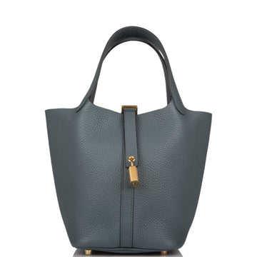 Hermes Bleu Orage Clemence Picotin Lock 18cm Gold Hardware