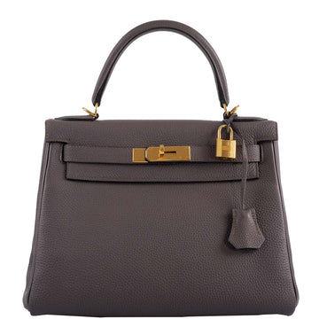 Hermes Kelly 28 Retourne Etain Togo Leather Gold Hardware