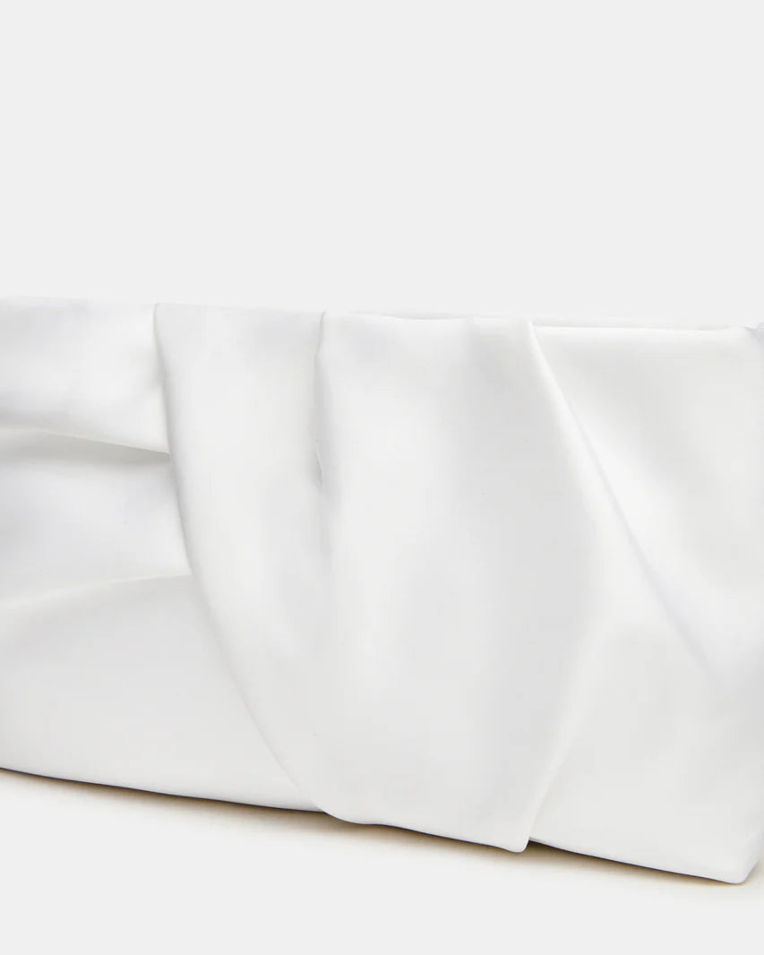 Pleated White Satin Clutch