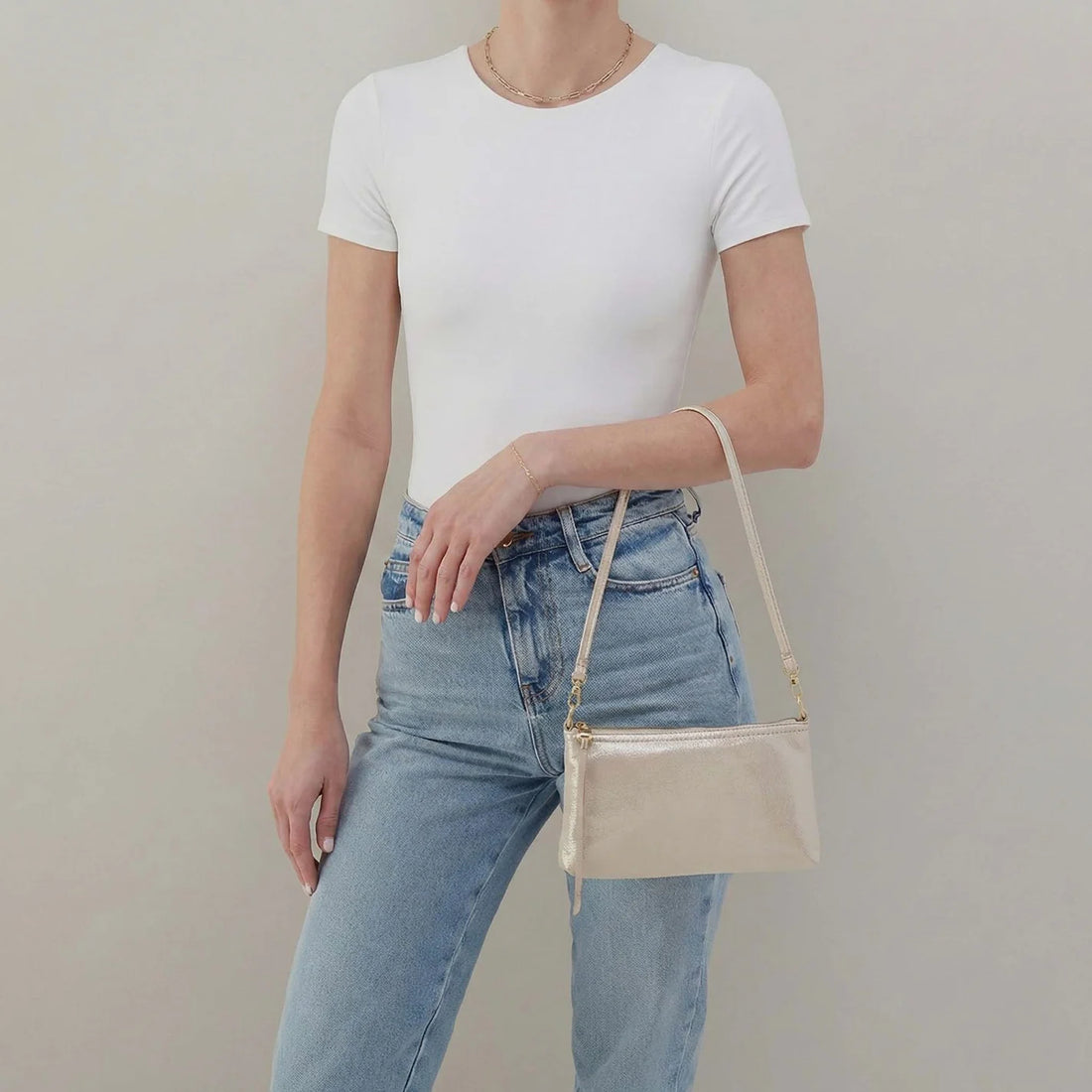 Champagne Metallic Shimmer Crossbody Clutch