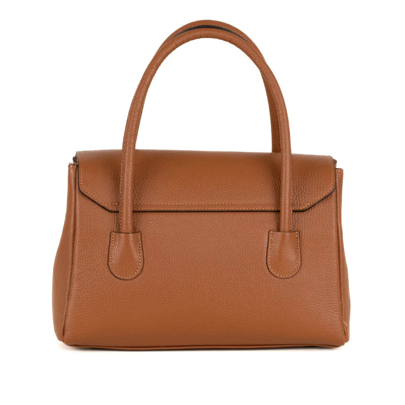 Tan Textured Flap Handbag with Turn-Lock