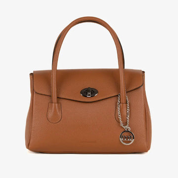 Tan Textured Flap Handbag with Turn-Lock